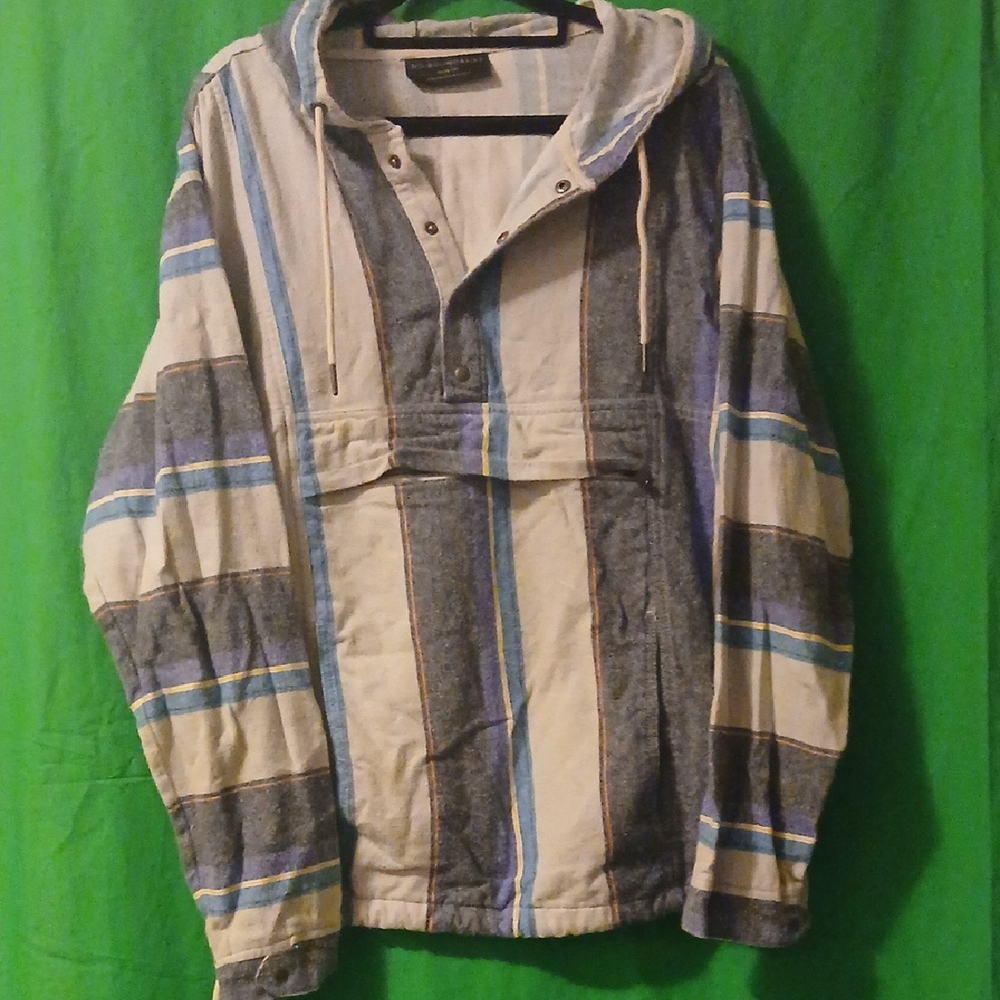 No Boundaries Blue and Gray Striped Hooded Jacket